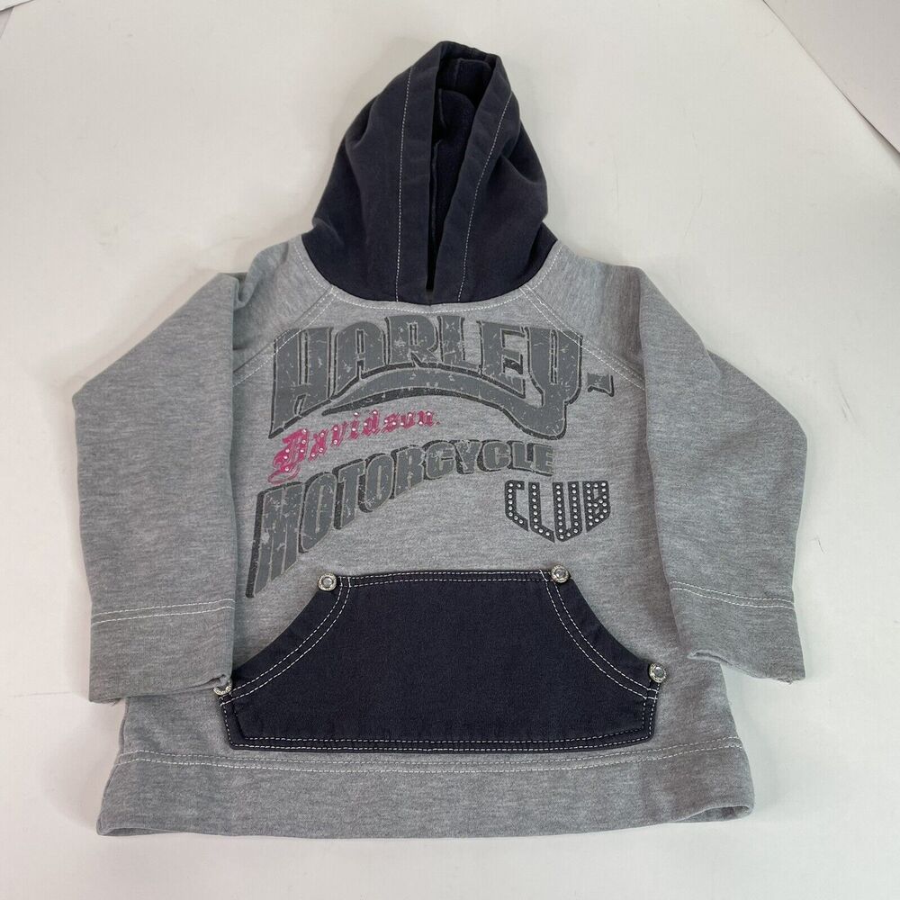 Harley Davidson Youth Girls Size 5 Hoodie Sweatshirt, Graphic Bedazzled, Grey - Picture 3 of 9
